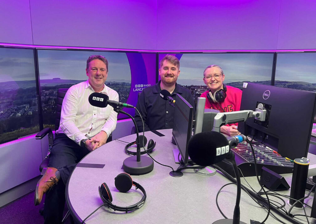 Darren Bentham, Kyle Iddon and BBC Radio Lancashire presenter Sharon Hartley